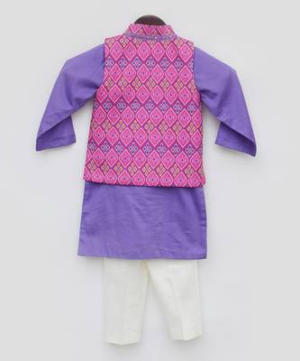 Pink patola printed nehru jacket set 5