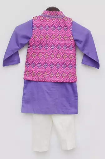 Pink patola printed nehru jacket set