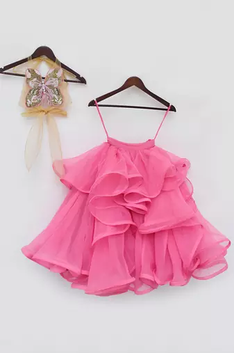 Pink ruffel skirt set