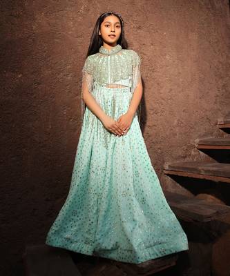 Aqua embroidered cape set 1