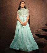 Aqua embroidered cape set