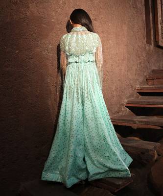 Aqua embroidered cape set 2