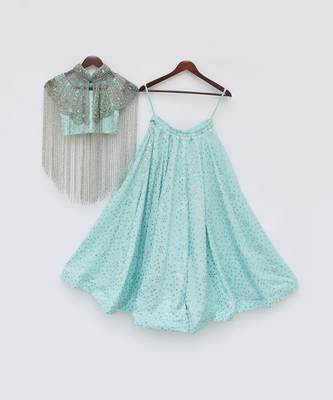Aqua embroidered cape set 3