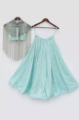 Aqua embroidered cape set