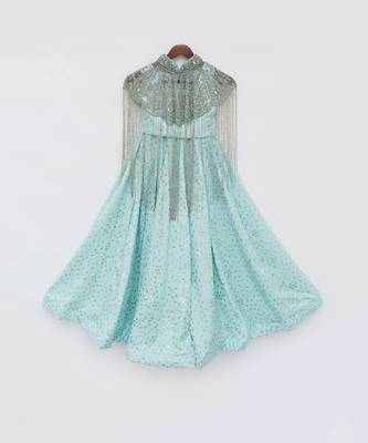 Aqua embroidered cape set 4