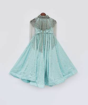 Aqua embroidered cape set 5