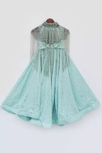 Aqua embroidered cape set