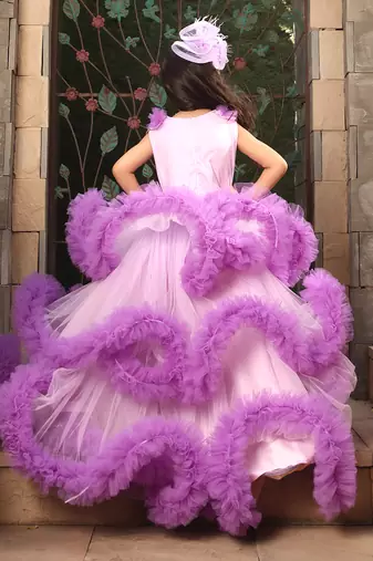 Purple net ruffel gown
