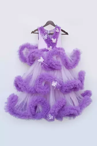 Purple net ruffel gown