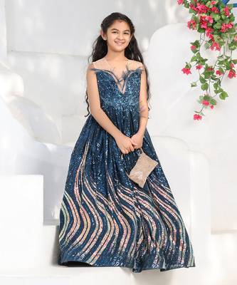 Teal blue sequence gown 1