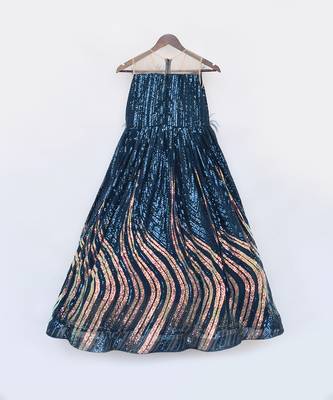 Teal blue sequence gown 4