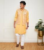 Mustard yellow embroidered nehru jacket set