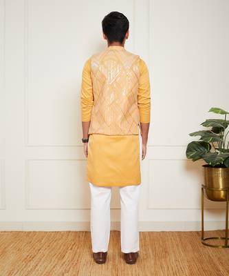 Mustard yellow embroidered nehru jacket set 2