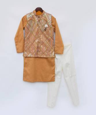 Mustard yellow embroidered nehru jacket set 3