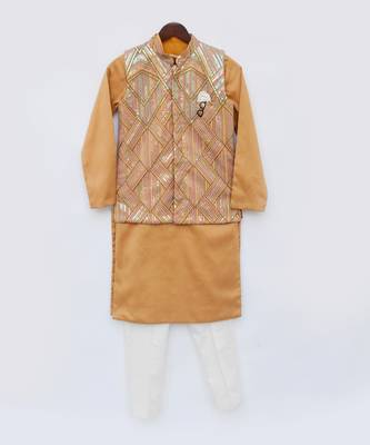 Mustard yellow embroidered nehru jacket set 4