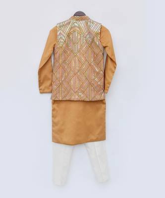 Mustard yellow embroidered nehru jacket set 5