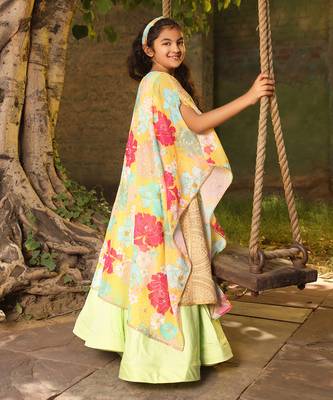 Green anarkali with printed cape 2