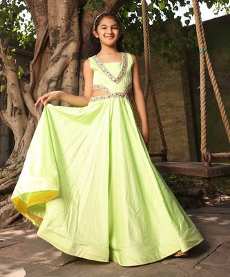 Green anarkali with printed cape 3