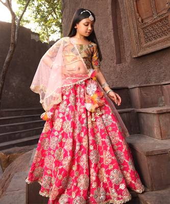 Yellow embroidery lehenga set 1