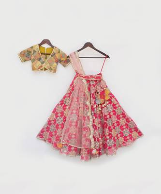 Yellow embroidery lehenga set 3