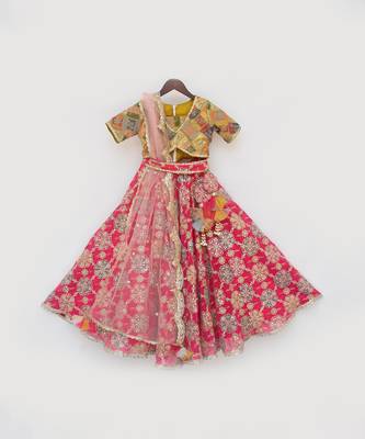Yellow embroidery lehenga set 4