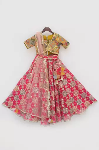 Yellow embroidery lehenga set