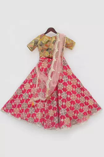 Yellow embroidery lehenga set