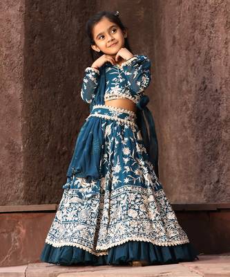 Teal blue parsi work lehenga set 2
