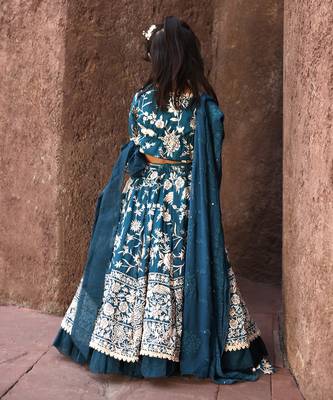 Teal blue parsi work lehenga set 3