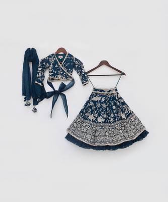 Teal blue parsi work lehenga set 4
