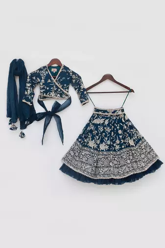 Teal blue parsi work lehenga set