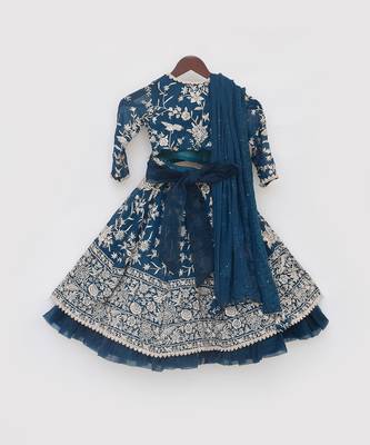 Teal blue parsi work lehenga set 5