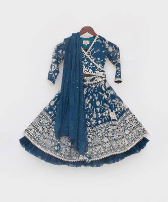 Teal blue parsi work lehenga set 1