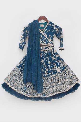 Teal blue parsi work lehenga set