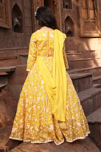 Yellow parsi work lehenga set