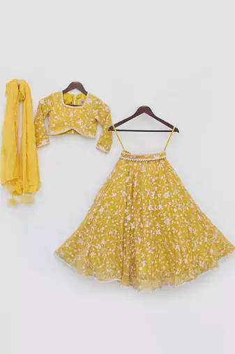 Yellow parsi work lehenga set
