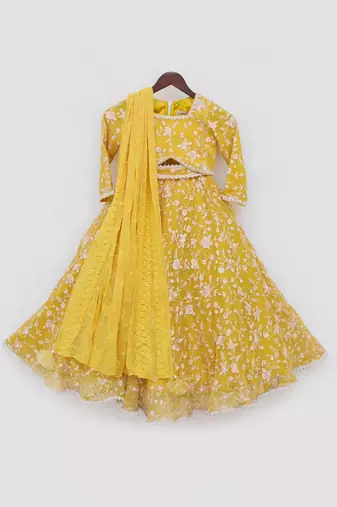 Yellow parsi work lehenga set