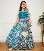 Teal blue embroidered lehenga set