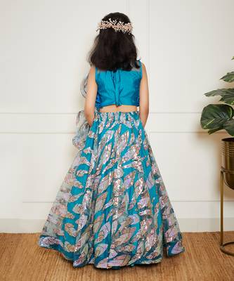 Teal blue embroidered lehenga set 2