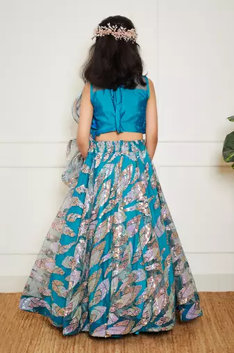 Teal blue embroidered lehenga set