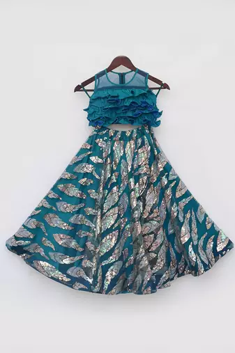 Teal blue embroidered lehenga set