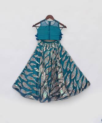 Teal blue embroidered lehenga set 5