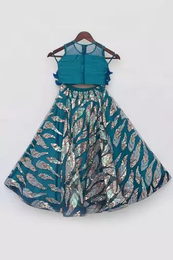Teal blue embroidered lehenga set