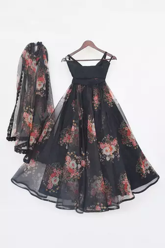 Black printed skirt set