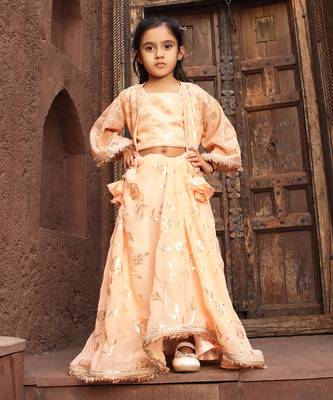 Peach sequence embroidery jacket lehenga set 1