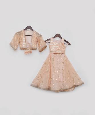 Peach sequence embroidery jacket lehenga set 3