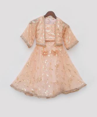 Peach sequence embroidery jacket lehenga set 4