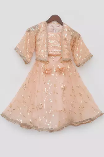 Peach sequence embroidery jacket lehenga set