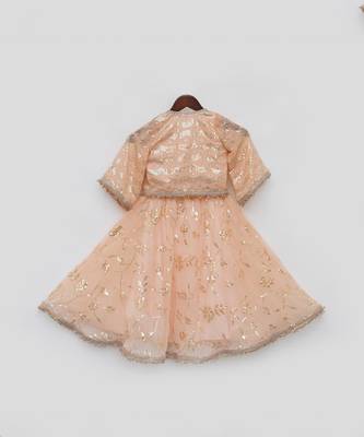Peach sequence embroidery jacket lehenga set 5
