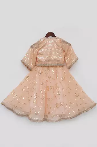 Peach sequence embroidery jacket lehenga set